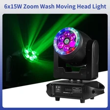 6*15W RGBW DMX Laser Beam Wash LED Moving Head Mini Stage Light with Halo Ring