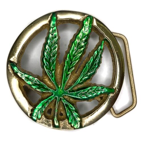 Marijuana/Cannabis Leaf Belt Buckle, Brass, Smoking Plant, Weed, Get High, Gift - Afbeelding 1 van 3