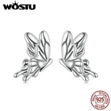 WOSTU Elegant CZ 925 Silver Butterfly Stud Earrings Jewelry Fashion Women Gifts