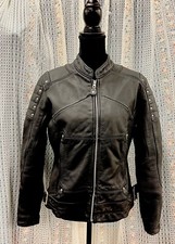 Arlen Ness Women’s Black Leather Jacket Size M Biker Motorcycle Removable Liner