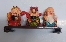Chinese Feng Shui Resin Three Deitie Fuk Luk Sau Statue Decor - on a platform