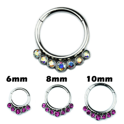1,2mm Silber Septum Clicker Piercing viele Kristalle Segment Ring Scharnier 