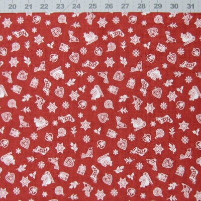 Christmas Fabric - Scandi 2019 Red White Ornament Toss - Makower UK 18''