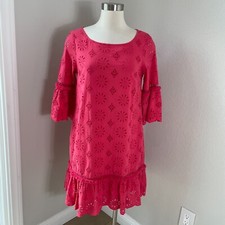 Anthropologie Womens 2 Dani Lace Tunic Dress Pink Eyelet Ruffle Cotton