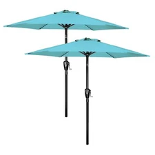 2 Pack 7.5ft Umbrella Outdoor with Push Button Tilt/Crank for Garden Turquoise