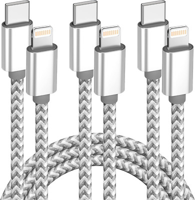 USB C to Lightning Cable 3Pack 6 FT Apple Mfi Certified Iphone Fast Charger Type