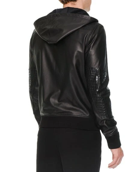 Giacca con cappuccio nuova con etichette Alexander Mcqueen uomo in pelle coccodrillo in rilievo US L EU 52