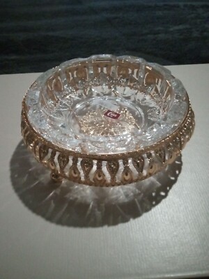 ROSE Metallic GLASS 3 FOOTED ORNATE Trinket DISH ASHTRAY VANITY JEWELRY 20's Sty