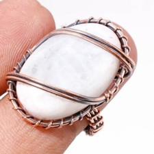 Rainbow Moonstone Gemnstone Ring Handmade Gift Wire Wrap Copper Jewelry 7.50" Y2