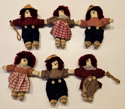 Raggedy Ann & Andy County Style Dolls Lot of 6
