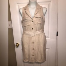 Sim & Sam Size L Linen Blend lined Sleeveless Button Up Shirt Dress with Belt 