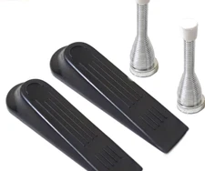 1 Pack 2 Door Stoppers Wedges Anti-Slip Black Plastic & 4 Door Springs Set  NEW!