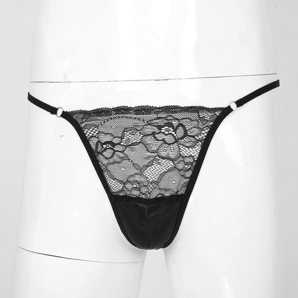 US Men Faux Leather Bikini GString Thong Lingerie + Buckle Pouch