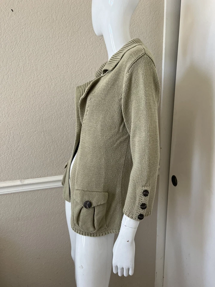 Cárdigan Suéter ONE GIRL WHO Verde Musgo Grueso Tejido Algodón Botonado Talla M Foto 4 de 4