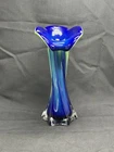 Tulip Vase Murano Style Jack in The Pulpit Lily 8” Blue Green Glass Elegant
