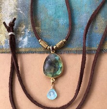 270 Labradorite Aquamarine Sundance Charm Necklace leather suede cord jewelry