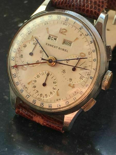 Stunning Ernest Borel Valjoux 72 Triple Calendar Chronograph Stainless Steel