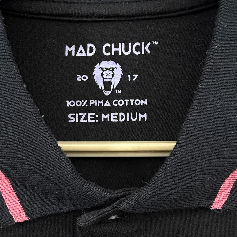 Camisa Polo Mad Chuck Para Hombre Mediana Negra Algodón Pima Rosa Cuello Manga Corta Foto 4 de 4