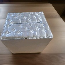 White Satin Wedding Card Box Memory Keepsake Holder Pearl Tufted Lid