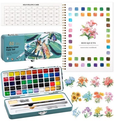 Watercolor Workbook, Water Coloring Book, 12 1 Count (Pack of 1), Flowers 