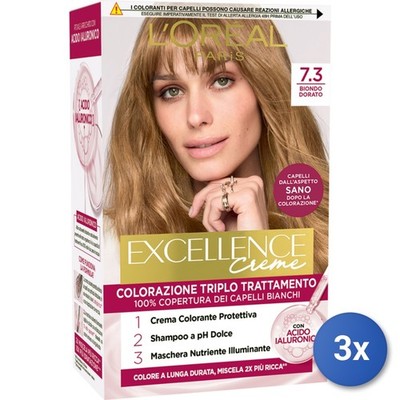 3x L'oreal Excellence Haarfarbe Kap. 7,3 Goldblond