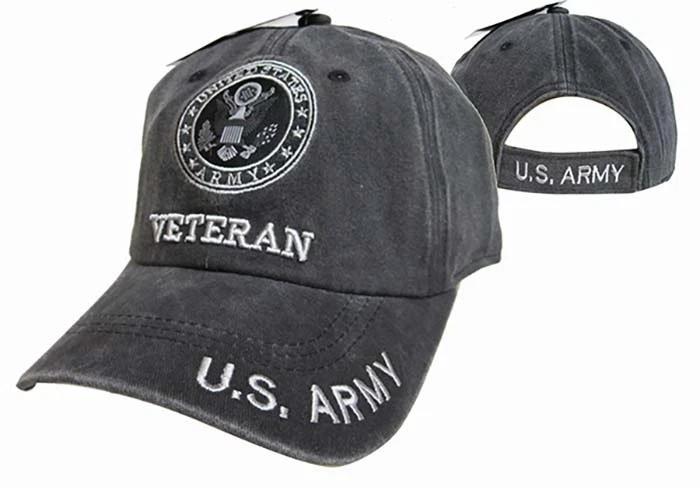 U.S. Army Veteran SUBDUED BLACK / CHARCOAL Grey Gray Cotton Embroidered Cap Hat