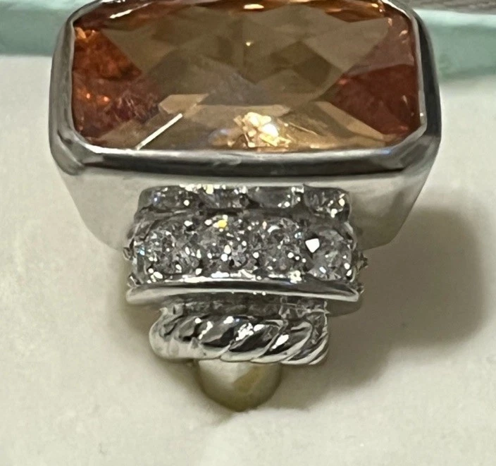 GUESS Sterling Silver Beautiful Golden Yellow Gemstone & CZ Ring (SZ 5.25) - Image 2 of 4