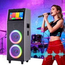 8000W Dual 10" Karaoke Machine Touchscreen Rechargeable Speaker W/2 Wireless Mic