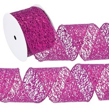 2.5"x 10Yards Sparkling Glitters Yarn Ribbon Polyester Mesh Ribbon Dark Pink 
