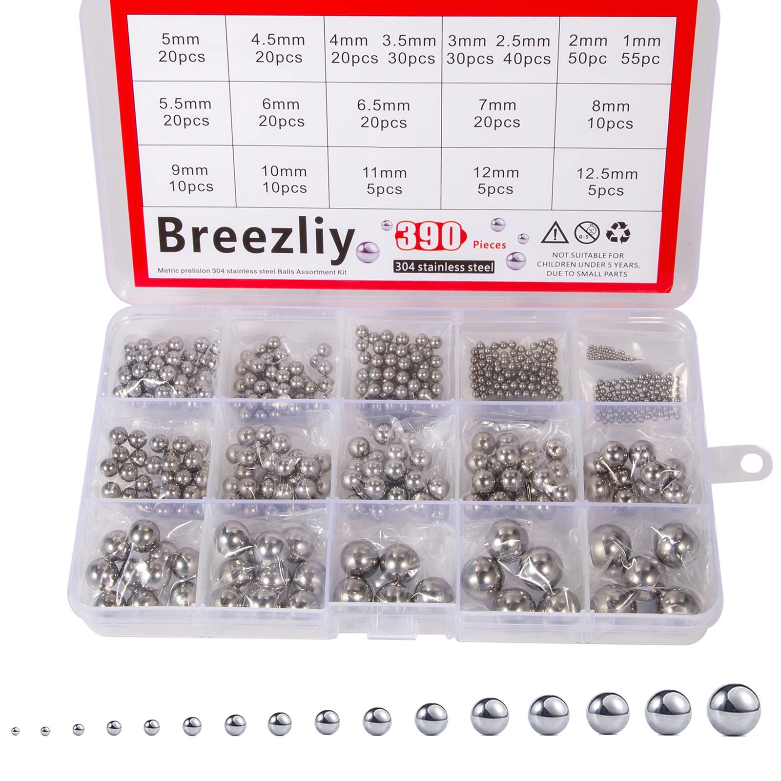 Breezliy 304 Stainless Steel Ball18 Sizes 1-12.5Mm Metric Precision 30