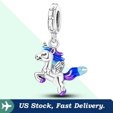 KUNSIR 925 Sterling Silver Unicorn Charm For Bracelet Unicorn Dangle Charm DIY