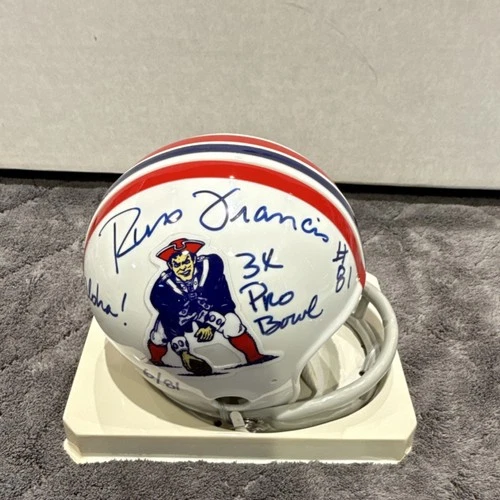 Russ Francis Signed New England Patriots Mini Helmet 3X Pro Bowl Original