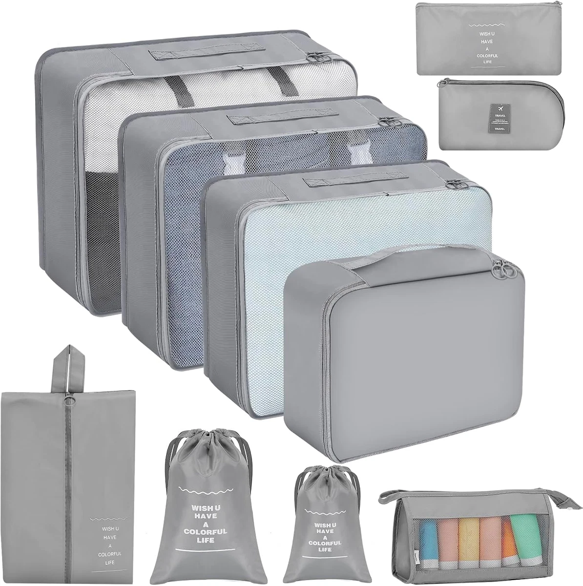 Set 4 Cubi Da Viaggio Compressione – Organizer Per Valigia In Tessuto Oxford, Beige Retato