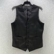 J.Ferrar Mens Suit Vest Small S Slim Fit Satin Black Chaleco Preppy Button Up