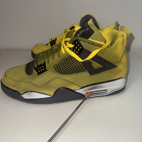 New Nike Air Jordan 4 Retro Lighting Tour Yellow Black mens 13 Left Shoe Stained - Picture 5 of 21