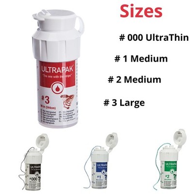 Ultrapak Retraction Cord #000 #1 #2 #3 Plain Knitted 8ft/244cm Per Bottle