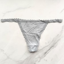 Victoria's Secret The Lacie Lace-Trim Smooth V-String Panty Heather Grey SZ L/XL
