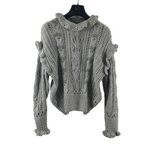 Zara Jumper Size S Floral Embroidered Grey Ruffle Chunky Cottagecore Fairycore
