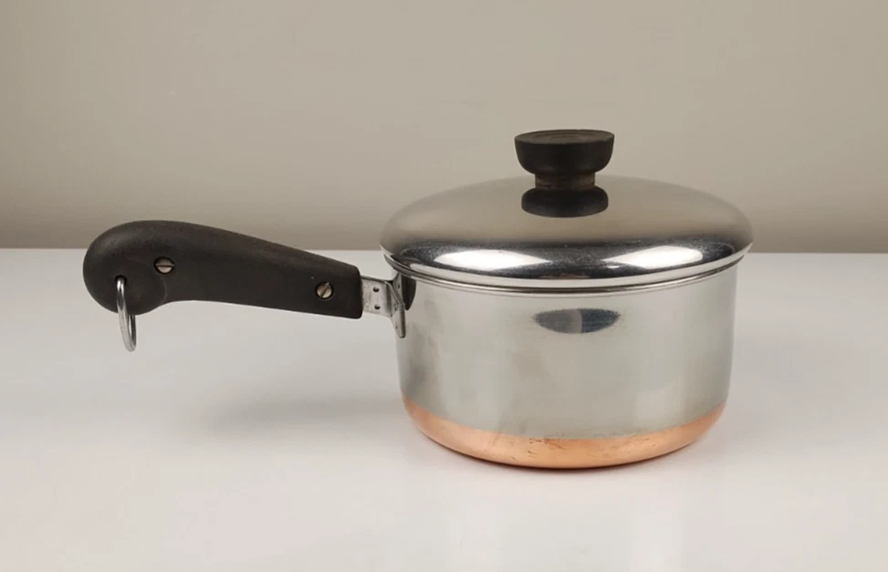 Vintage 1801 Revere Ware 1.5 QT Saucepan Pot Copper Clad Bottom w/Lid Pre-1968