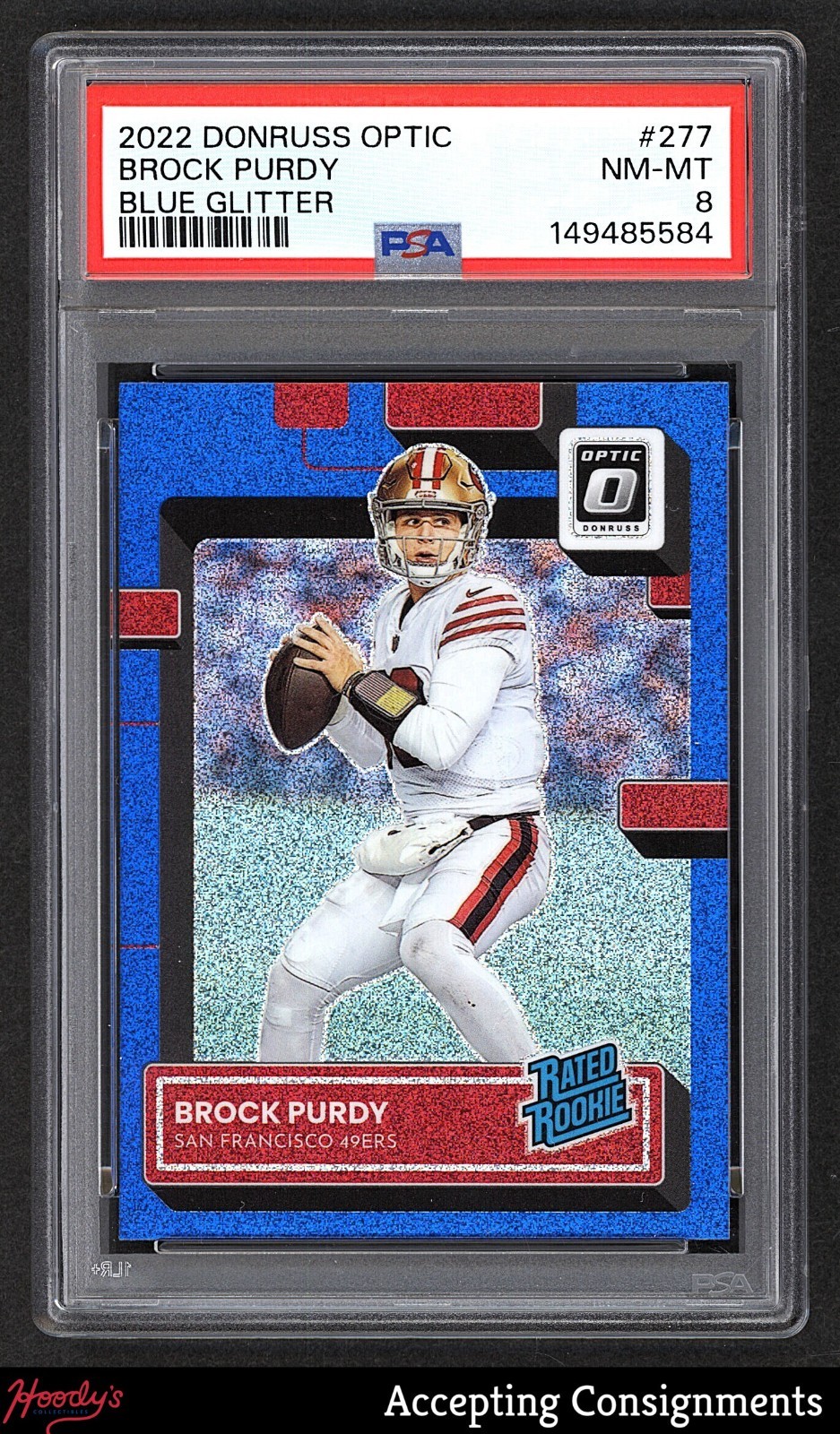 2022 Donruss Optic Blue Glitter #277 Brock Purdy RATED ROOKIE RC PSA 8 NM/MT