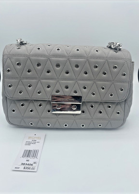 NWT Michael Kors Sloan Pearl Grey Grommet Chain Strap Shoulder Bag