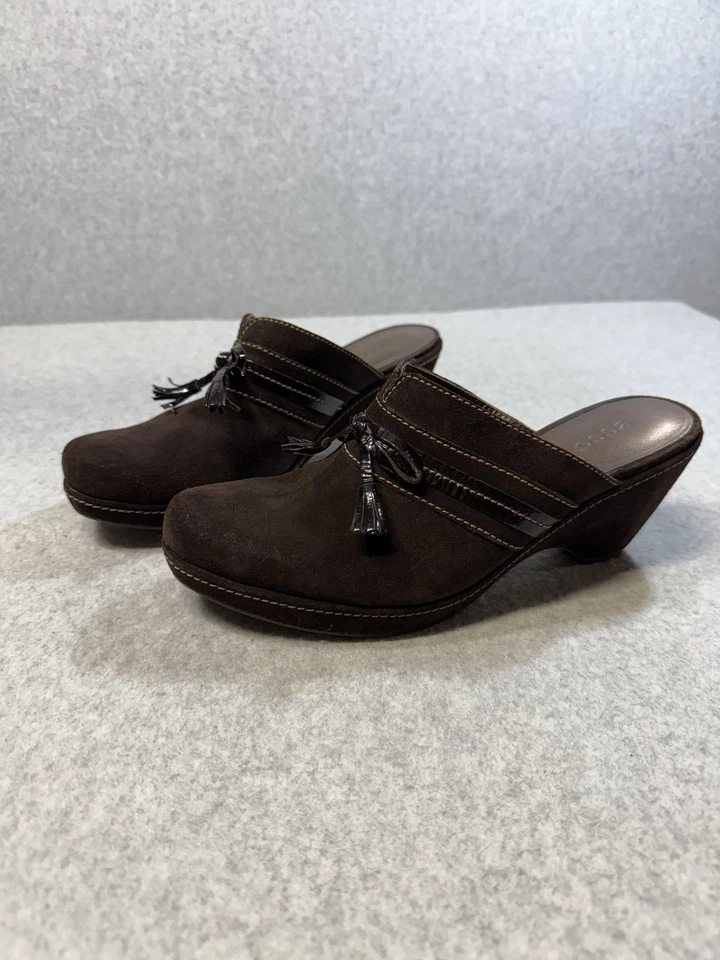 Zapatos Ecco para mujer talla 40 marrón gamuza mula zuecos tacones borla sin cordones cómodos Foto 2 de 4