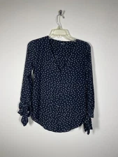Madewell Women's Star Scatter Print 100% Silk 3/4 Sleeve Blouse XS Black