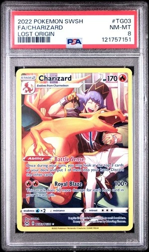 2022 POKEMON SWORD & SHIELD LOST ORIGIN #TG03 FULL ART/CHARIZARD PSA 8
