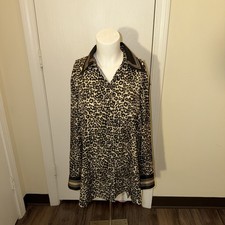 Equipment Bradner Leopard Print Shirt Sz L Black Beige Striped Collar Button Up
