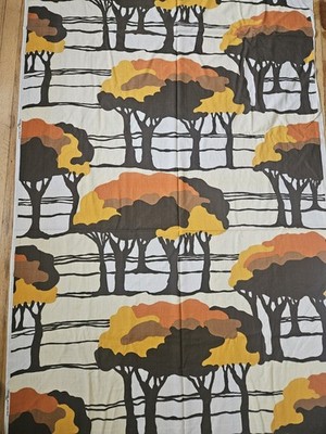 Vintage Kleinfab Original Marimekko Style Fabric MCM Orange Brown Tree Print 