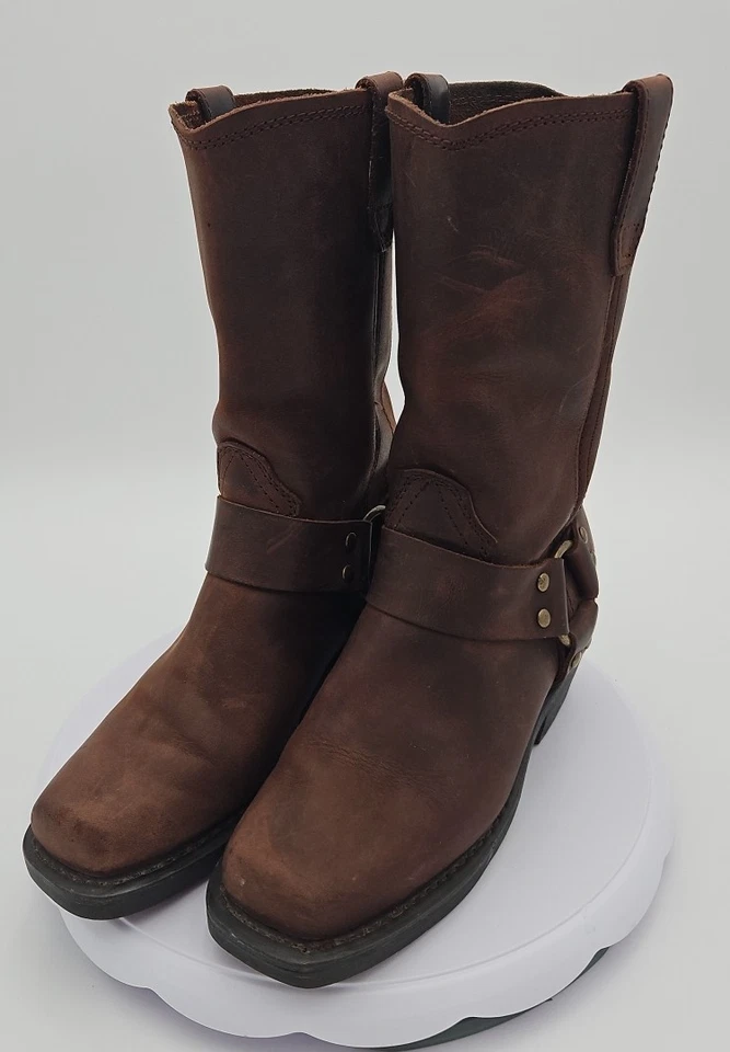 Женские байкерские ботинки DINGO из лицевой каштановой кожи без застежек *б/у в отличном состоянии - Изображение 2 из 4