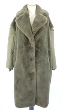 Jakke Faux Fur Coat Long Oversized Kathy Olive Fluffy Removable Sleeves Uk 10