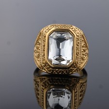 Stainless steel men's and women's religious minimalist style crown gemstone ring