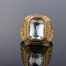 Stainless steel men's and women's religious minimalist style crown gemstone ring